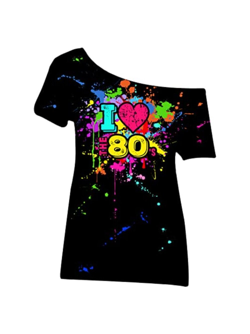 80s Off Shoulder T-Shirt Costume Top Oversized Neon Plus Size Women